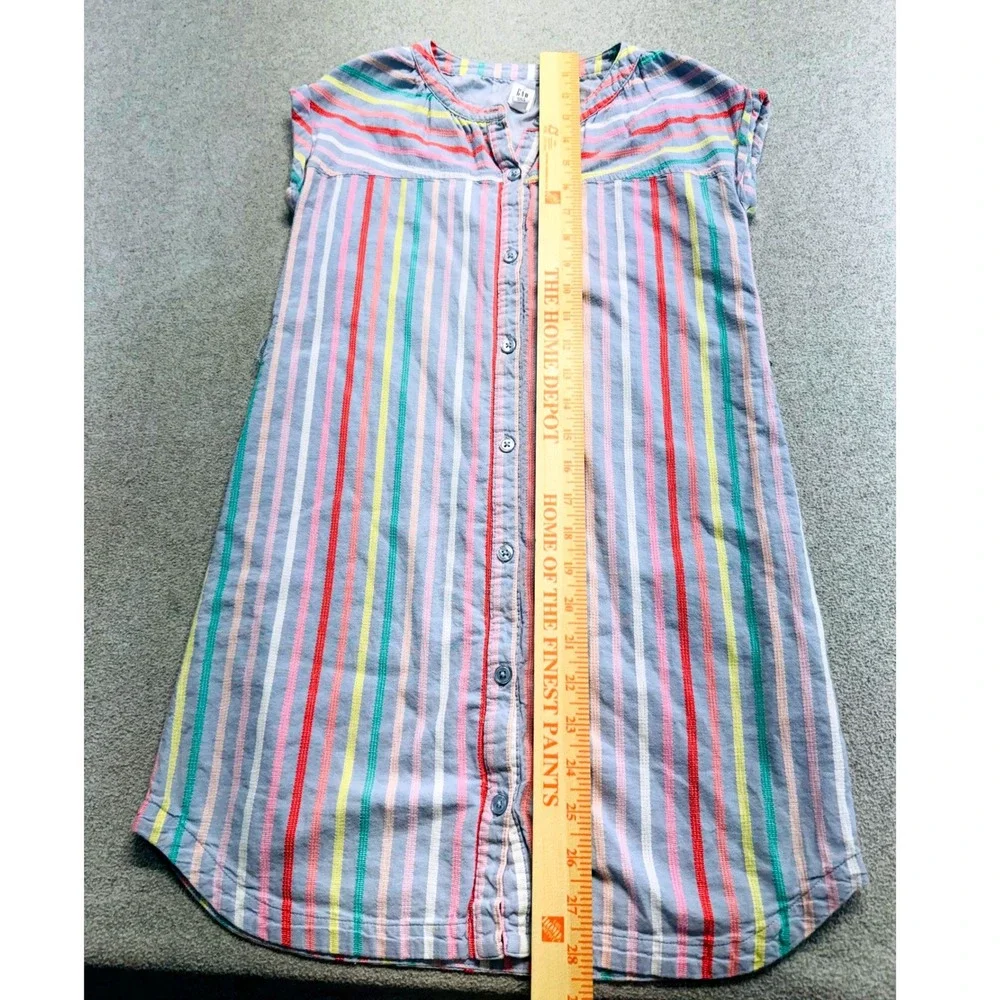 Gap Kids Shirt Dress Girls Size 8 Blue Rainbow Stripe Button Front Cap Sleeve